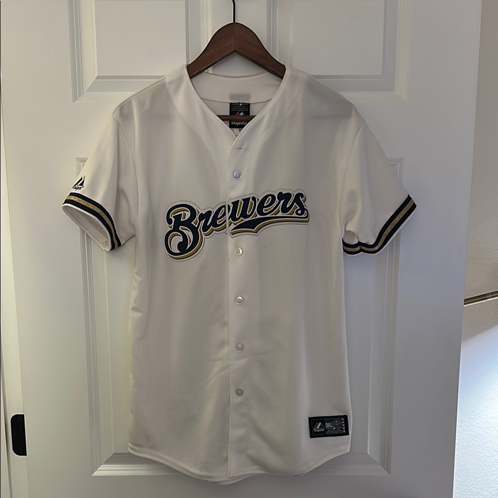 Majestic Brewers White Jersey